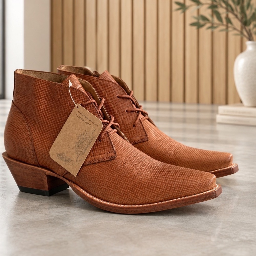 NWT Twisted X Steppin Out Cognac Lizard Print Leather Western Lace Up Bootie 8.5